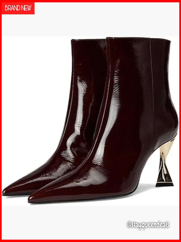 Patent Leather Ankle Booties With Architectural Heel